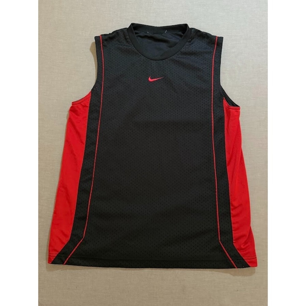 Vintage Nike Center Swoosh Basketball Jersey Mens L Black Mesh Sleeveless Y2K